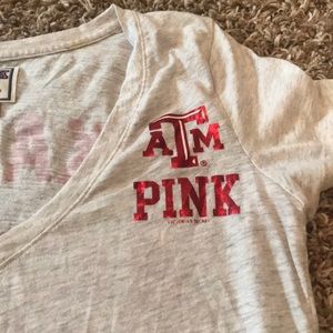 Texas A&M v neck shirt PINK